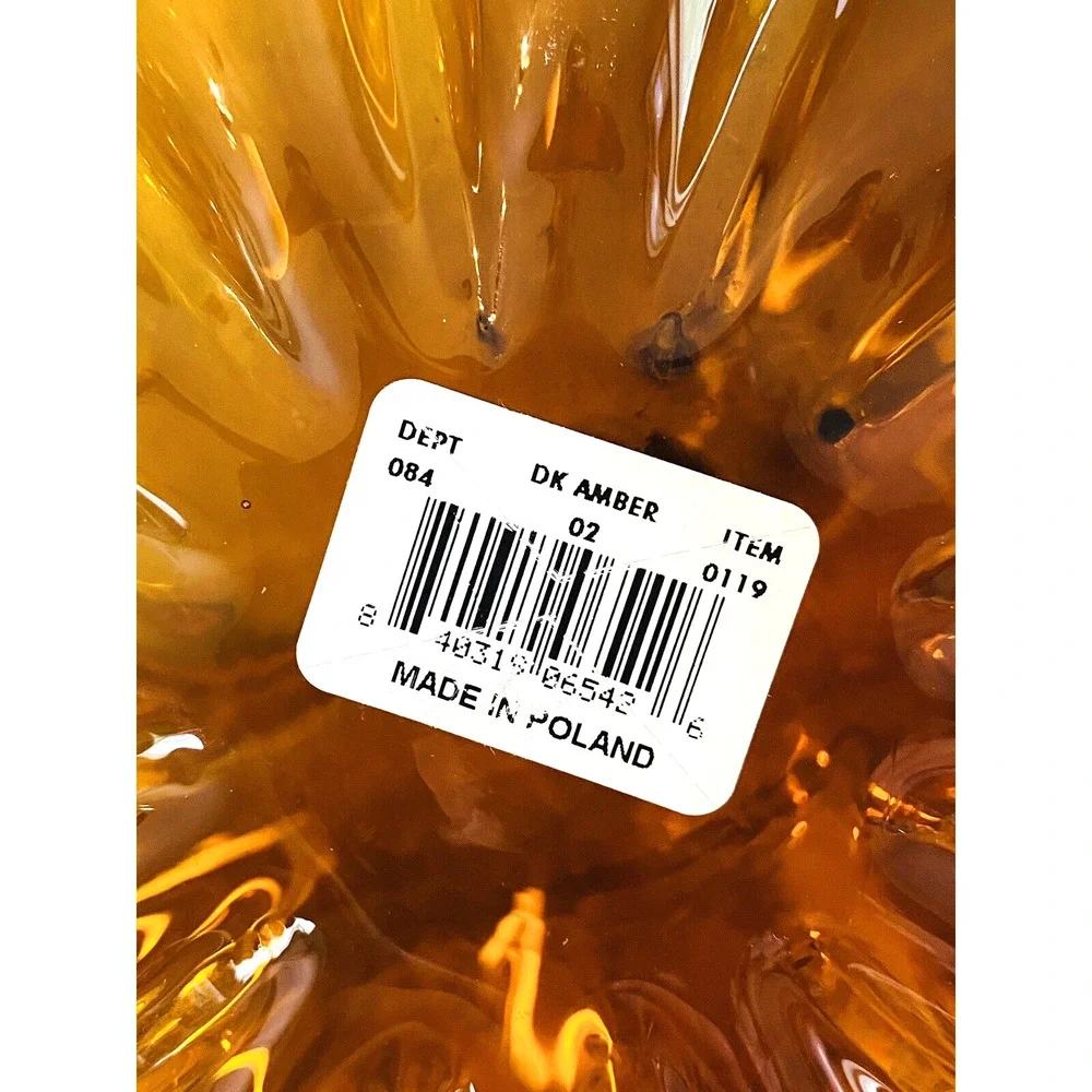 Vintage Blown Amber Glass Pumpkin Candle Holder Poland 10
